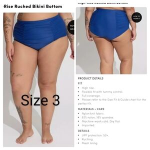 High-Rise Ruched Bikini Bottom in Blue